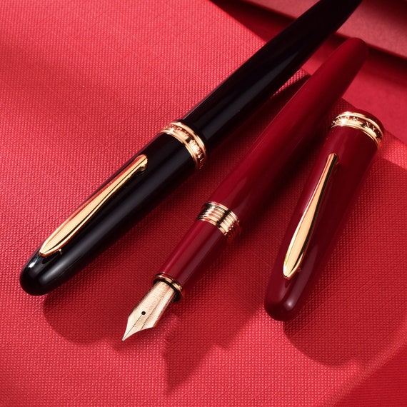 Hongdian 1841 レッド/ブラック樹脂 14K ゴールド万年筆、14K ゴールド