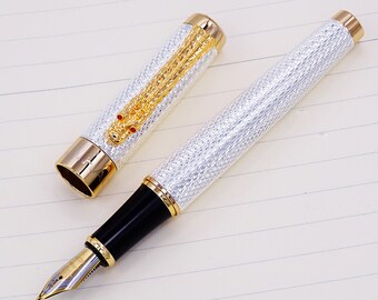 Jinhao 1200 Füllfederhalter Mit Gebogener Fude-Feder – Von Fein Bis Breit, Silberfarben Mit Drachenclip