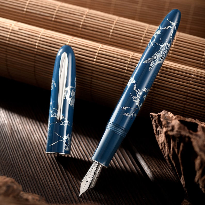 Hongdian N23 Fountain Pen Rabbit Year Metal Pen, Iridium Extra Fine/ Long Knife/ Long Blade Medium Nib Classic Pen Blue