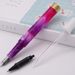 2019 PENBBS 471-39 paarse mini korte acryl vulpen case set, medium penpunt zakformaat pen, pipet gebotteld inktvulling reispen