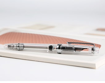 PENBBS 308 Acrylic Fountain Pen Silver Clip Medium Nib M Office Writing Gift #s1