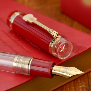 Jinhao 1935 Tiandao Penna Stilografica Pennino #8 Fine - Acrilico Blu Reale Trasparente Con Clip A Chitarra E Convertitore
