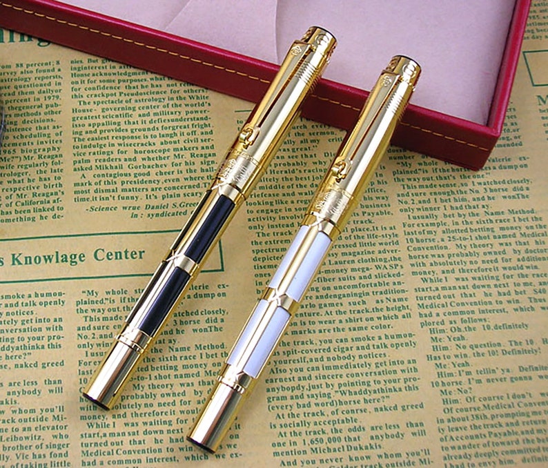 Hero 2065 10K Gold Fountain Pen White / Black Color Fine Nib Etsy