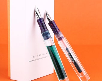 Majohn C1 Transparent/ Snowflake Eyedropper Fountain Pen, Acrylic Demonstrator Pen EF/F/M/ Bent Nib Converter Ink Pen