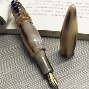 Hero Handgemachter Natürlicher Ochsenhorn Füllfederhalter, Exklusives Business Geschenk Signatur Stift mit Stiftbeutel Set