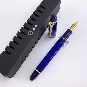 WingSung 699 Penna stilografica con riempimento sottovuoto, penna per scrivere con clip in oro acrilico, pennino extra fine/fine/medio/pennino piegato regalo