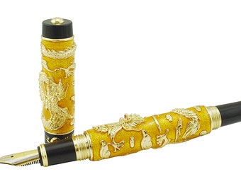 Jinhao Füllfederhalter – Handgemachte Cloisonné-Emaille-Drachen-Malerei, Extrafeine Feder – Edles Business-Geschenk In Gold
