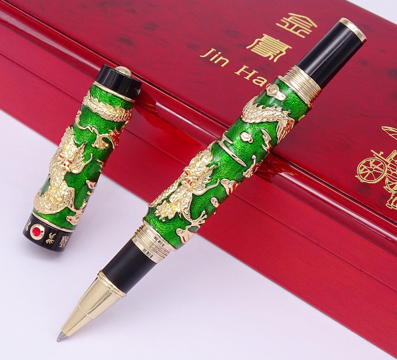 Jinhao Double Dragon Rollerball Pen Noble Green Cloisonne Etsy