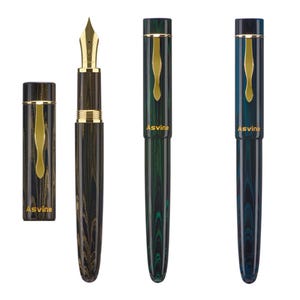 Penna stilografica Asvine C2000 in ebanite Cumberland, pennino n. 8, grande, realizzata a mano, con convertitore, custodia regalo