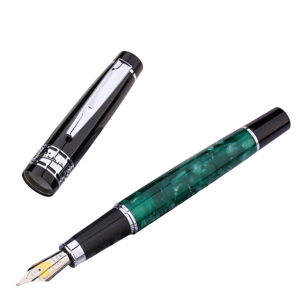Picasso 915 Marble Celluloid Fountain Pen 22KGP M Nib Noble Green Ink Gift Pen 