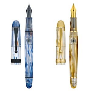 Penna stilografica con riempimento a vuoto Asvine V126, penna acrilica trasparente con vortice blu/marrone, pennino EF/F/M, penna per scrittura di grande capacità