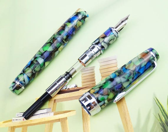 MAJOHN 万年筆 グリーン・ブルー Majohn ニュームーン 万年筆 マーブルブルー/マーブルグリーン