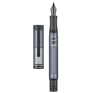 Penna stilografica Asvine V200 Titanium, nero opaco, riempimento sottovuoto, pennino in iridio EF/F/M/B, penna acrilica per scrittura fluida