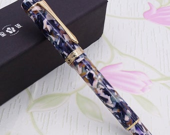 LIY Live In You Blue Resin Fountain Pen, Schmidt Fine Nib Business Gift Pen, Executive pen for Signature and Collection