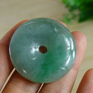 Certified Green Jade Jadeite Pendant Circle Donut Natural Grade A Emerald P37711