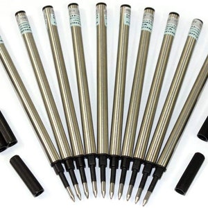 10 STÜCK Baoer Kugelschreiber Refills mit Deckel, Schwarz/Blaue Tinte, Medium Point