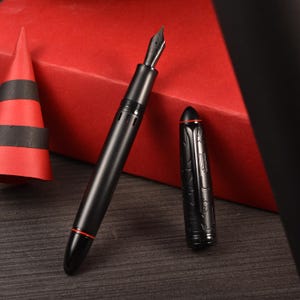Hongdian N6S Black Metal Resin Piston Fountain Pen, Black Extra Fine/ Long Blade Fine Nib/ Long Knife Nib Classic Pen