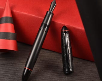 Hongdian N6S Black Metal Resin Piston Fountain Pen, Black Extra Fine/ Long Blade Fine Nib/ Long Knife Nib Classic Pen