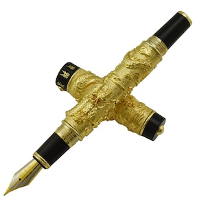 Jinhao Golden Dragon Fountain Pen, Iridium EF/F/M/Bent Nib Vintage Pen Calligraphy Pen