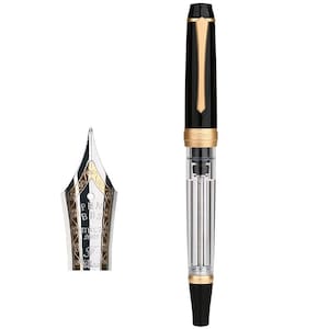 Penbbs 456-15 helder transparant acryl vacuümvuller vulpen, zilveren afwerking iridium fijne penpunt schrijfpen geschenkdoos set