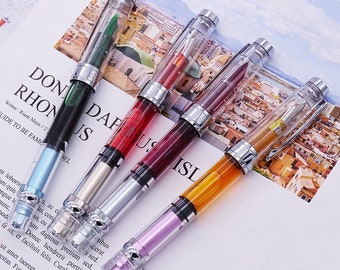 Wing Sung 3008A Silver Plated Piston Fountain Pen, F Nib Transparent Silver Trim 4 Colors Set , Executive Pens for Signature and Collection