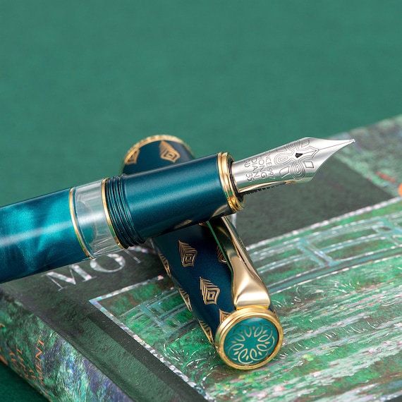 Hongdian N7 Blue Peacock Resin Piston Fountain Pen, Iridium EF/F/M