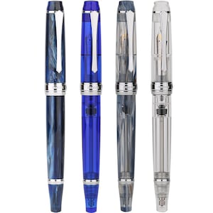 PENBBS 456 Vacuum Filling Fountain Pen, Transparent Acrylic Iridium F Nib Writing Pen Gift Case