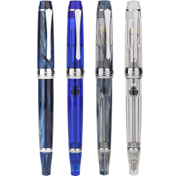 PENBBS 456 Vacuum Filling Fountain Pen, Transparent Acrylic Iridium F Nib Writing Pen Gift Case