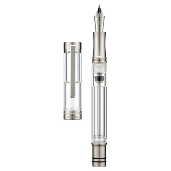 Asvine V200 Titanium Fountain Pen Vacuum Filling, Iridium EF/F/M Nib Clear Transparent Acrylic Smooth Writing Pen Case Set