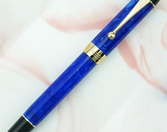 Jinhao 100 Centennial Blue Resin Fountain Pen, Medium Nib/ Bent Nib Gold Trim Converter Pen Writing Gift Pen