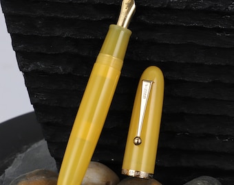 Jinhao 9019 Dadao Fountain Pen #8 F/M Heartbeat Nib, Yellow Resin Pen Big Converter