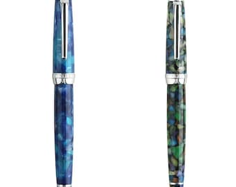 Majohn New Moon Fountain Pen, Marble Blue/ Marble Green EF/ F / Bent Nib Converter Ink Pen, Writing Pen with Gift Box