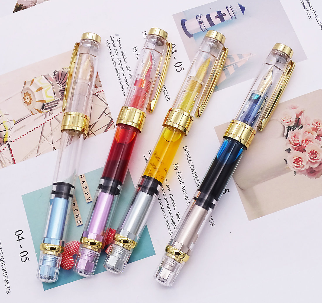 Wing Sung 3008A 金メッキピストン万年筆、細字/極細字ペン先