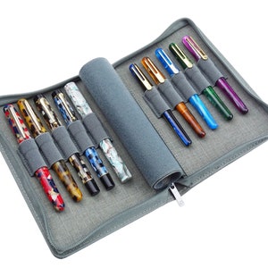 KACO Fountain Pen Pouch Pen, Rollerball Case Bag, Business Style Black / Gray Waterproof for 10 Pen Pocket