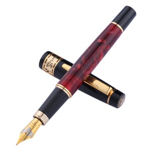Picasso 915 Marble Rose Red Celluloid Fountain Pen, 22KGP Medium Nib Signature Pen Vintage Pens