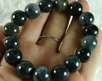 Handmade Black Chinese Natural Grade A Jade Jadeite Elastic Bead Bangle Bracelet B-162
