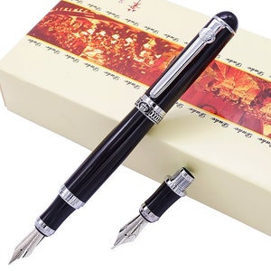 Duke D2 Schwarz Double Nib Füllfederhalter Fude Nib Kalligraphie Stifteetäschchen Set