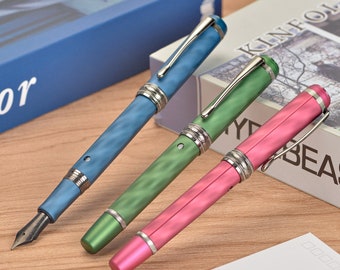 Hongdian N10 Piston Fountain Pen Aluminum Alloy Pen, Big #8 Black Fine Nib Writing Pen