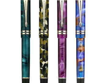 Majohn M600S Fountain Pen, Iridium Fine Nib / Medium Nib/ Bent Nib Gold Trim Acrylic Fashion Gift Writing Pen