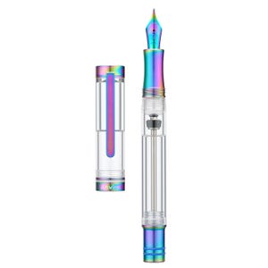 Asvine V200 Titan Füllfederhalter Vakuumfüllung, Regenbogen EF/F/M/Bock Feder Klar Demonstrator Acryl mit Schraubenschlüssel