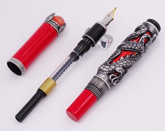 Buy Jinhao Ancient Dragon Playing Ball Fountain Pen Gray Red Cap