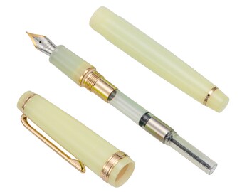 Jinhao 82 vulpen, goudkleurige afwerking, medium penpunt, bruine transparante houder met converter