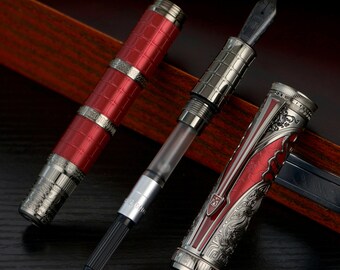 Hong Dian D5 Qin Dynasty Fountain Pen Black Gold Extra Fine Point Piston Filler Pen Chinese