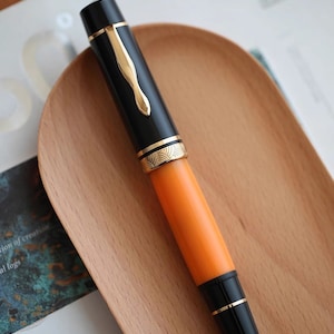 Majohn P139 Fountain Pen Big Piston Resin Pen, Size 6/8 EF/F/M Nib Writing Pen Orange