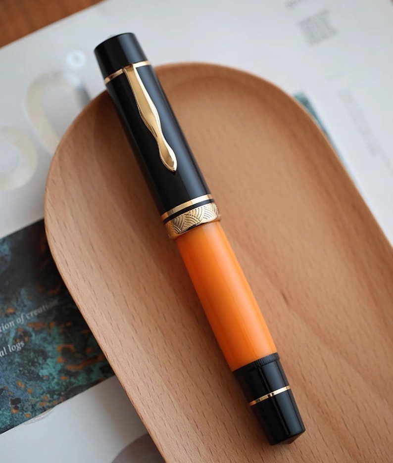 Majohn P139 Fountain Pen Big Piston Resin Pen, Size 6/8 EF/F/M Nib Writing Pen Orange