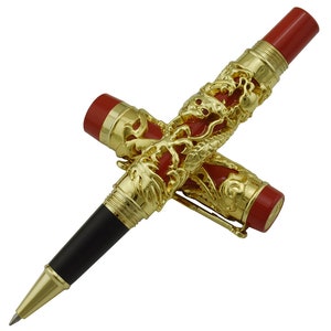 Stylo roller Jinhao Dragon Phoenix, recharge noire pour stylo vintage, cadeau stylo calligraphie à clip porte-bonheur