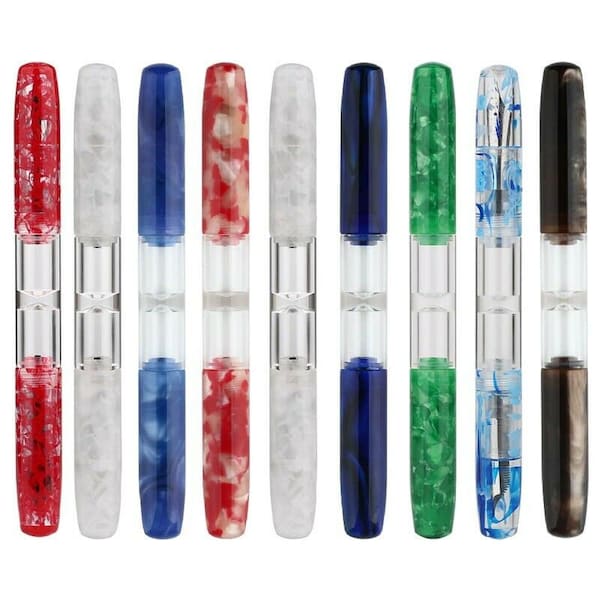 Penbbs 469 Acrylic Fountain Pen Double Nib, Fine & Medium Nib Two Reservoir Eyedropper Pen Gift Box