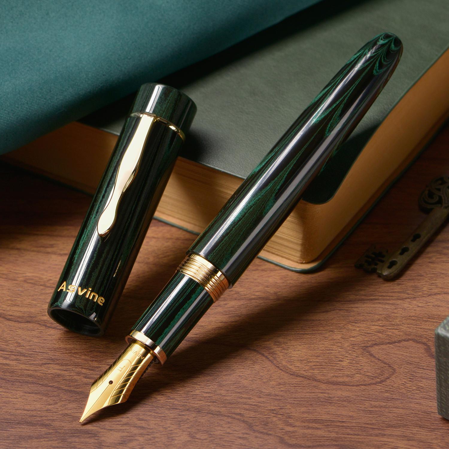 Asvine C2000 Cumberland Ebonite Füllfederhalter - Nr. 8 Feder Mittel Grün