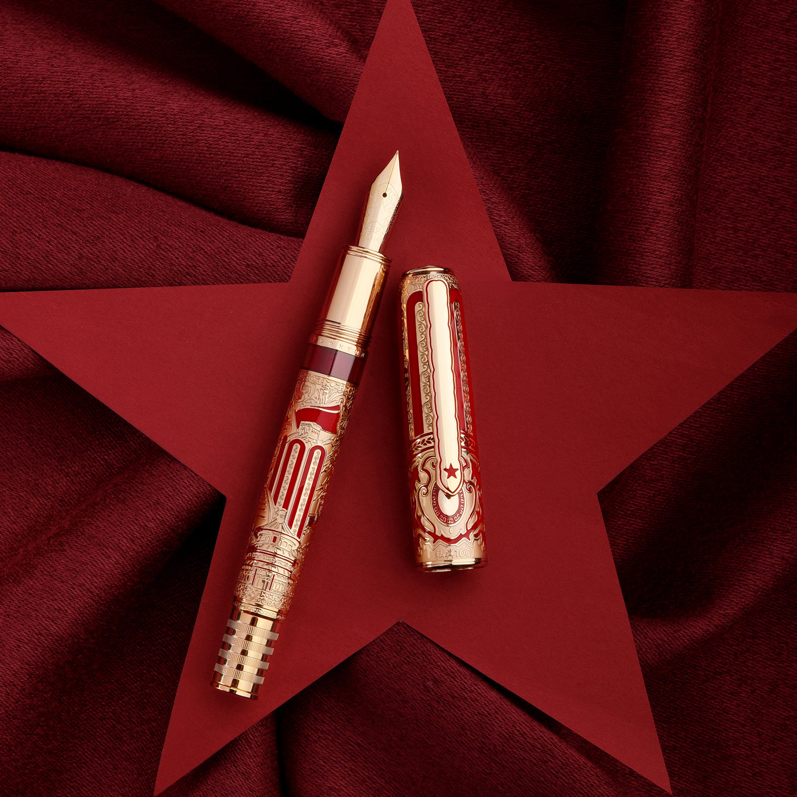 Hongdian 100 万年筆 14K ゴールドペン先 書道ペン 赤金ピストン樹脂