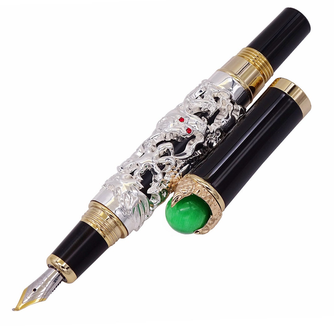 Jinhao Ancient Silver Dragon Playing Ball Fountain Pen, Iridium Ef/f - Main Image